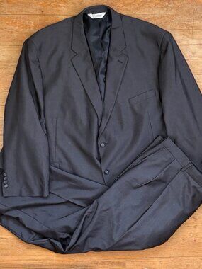 Vintage Mens Sharkskin Suit Size 52S Blazer 50x30 Pants 1990s Dark Gray Set  Dar